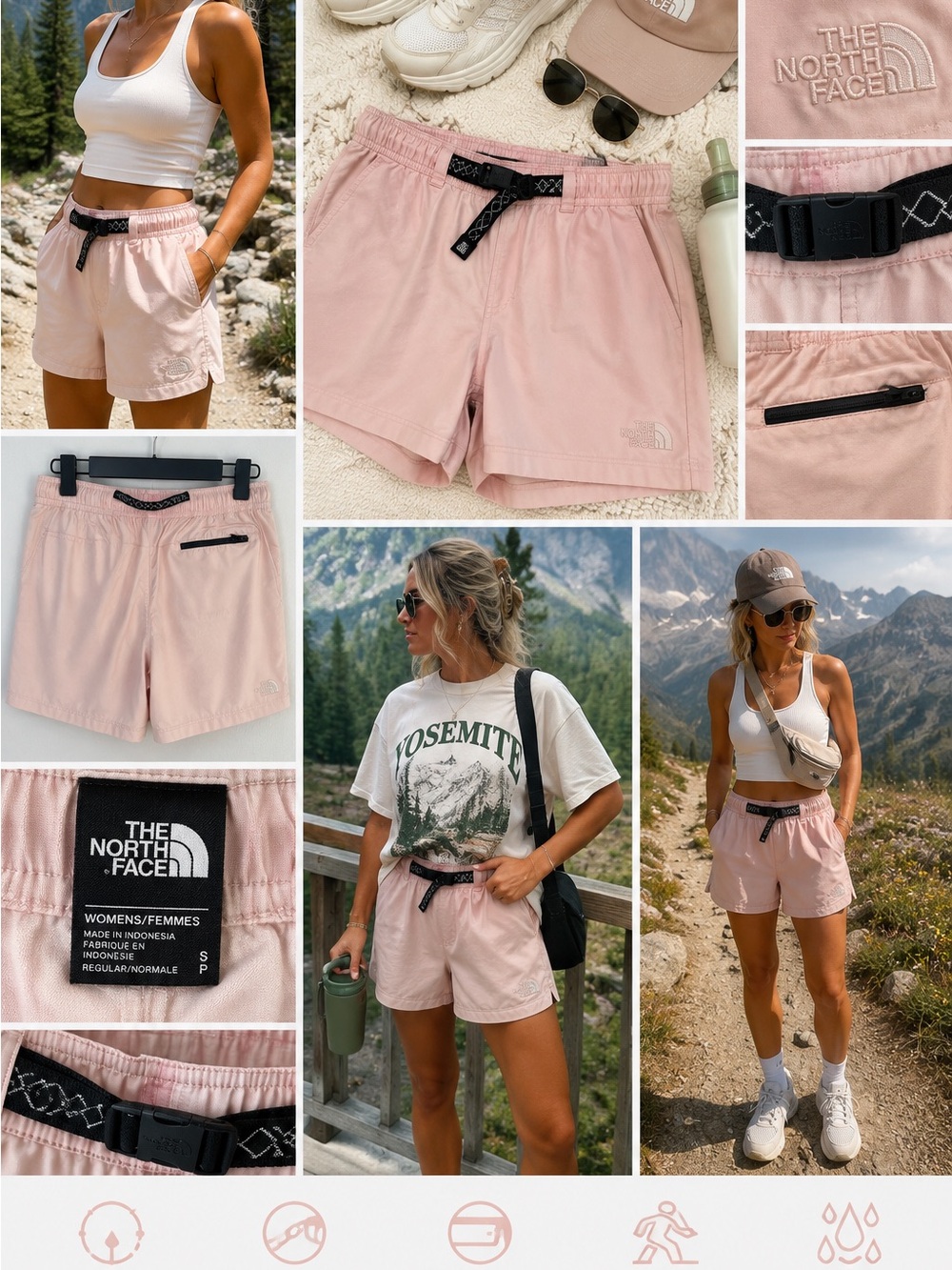 The North Face Shorts Small Pink Class V Belted Hiking Trail Outdoor Casual Logo